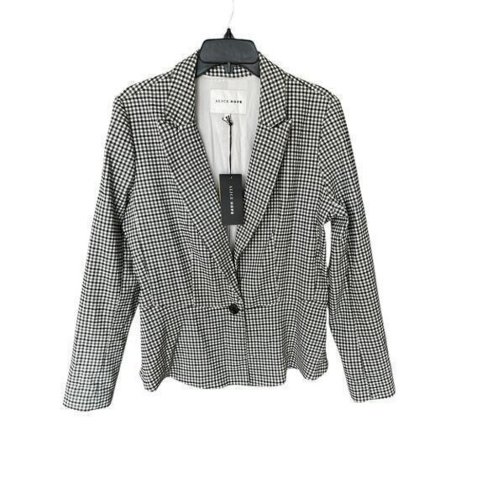 ALICE HOPE black green white check peplum blazer office siren career NWT sz M